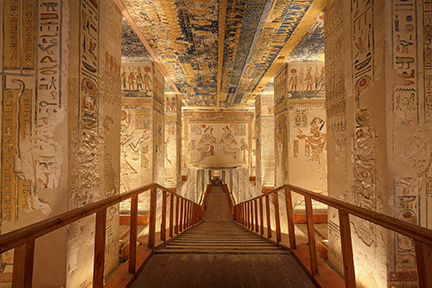 Walking through an ancient Egyptian tomb.
